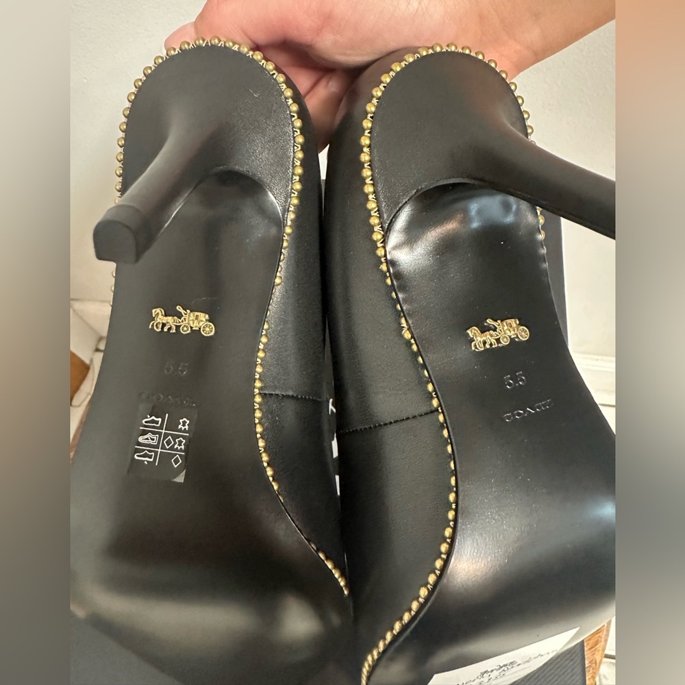 Coach Black and Gold Waverly Beadchain Stiletto Heels - Picture 7 of 10